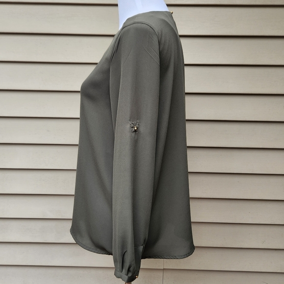 Harve Benard Olive Green Blouse Keyhole Neck Long Sleeves Office Wear - Picture 7 of 12